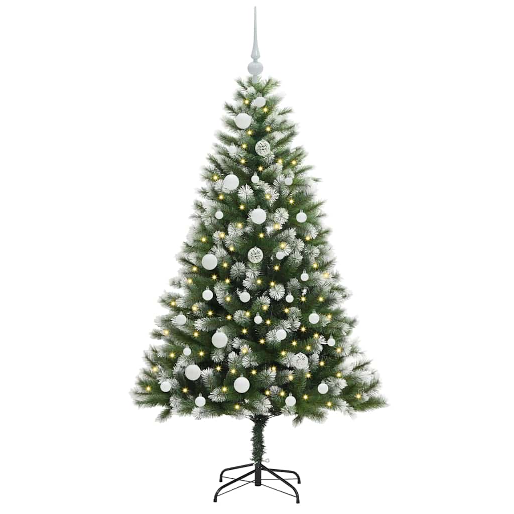 Műanyag csuklós karácsonyfa bolyhos hóval Zöld és fehér 150 cm