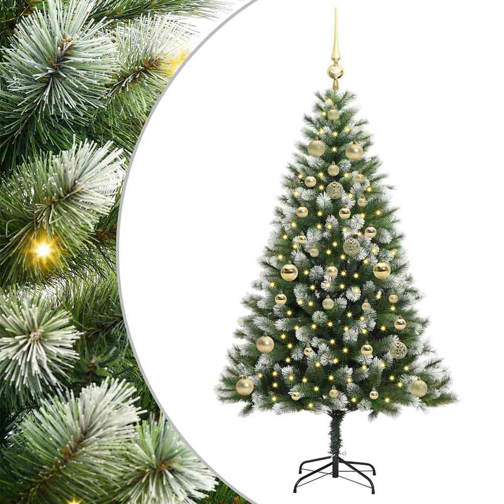 Műanyag csuklós karácsonyfa bolyhos hóval Zöld és fehér 150 cm