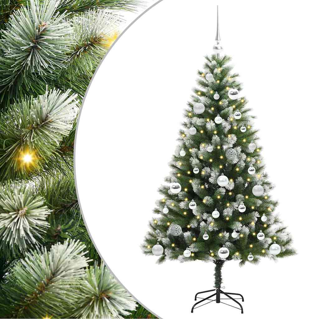 Műanyag csuklós karácsonyfa bolyhos hóval Zöld és fehér 150 cm
