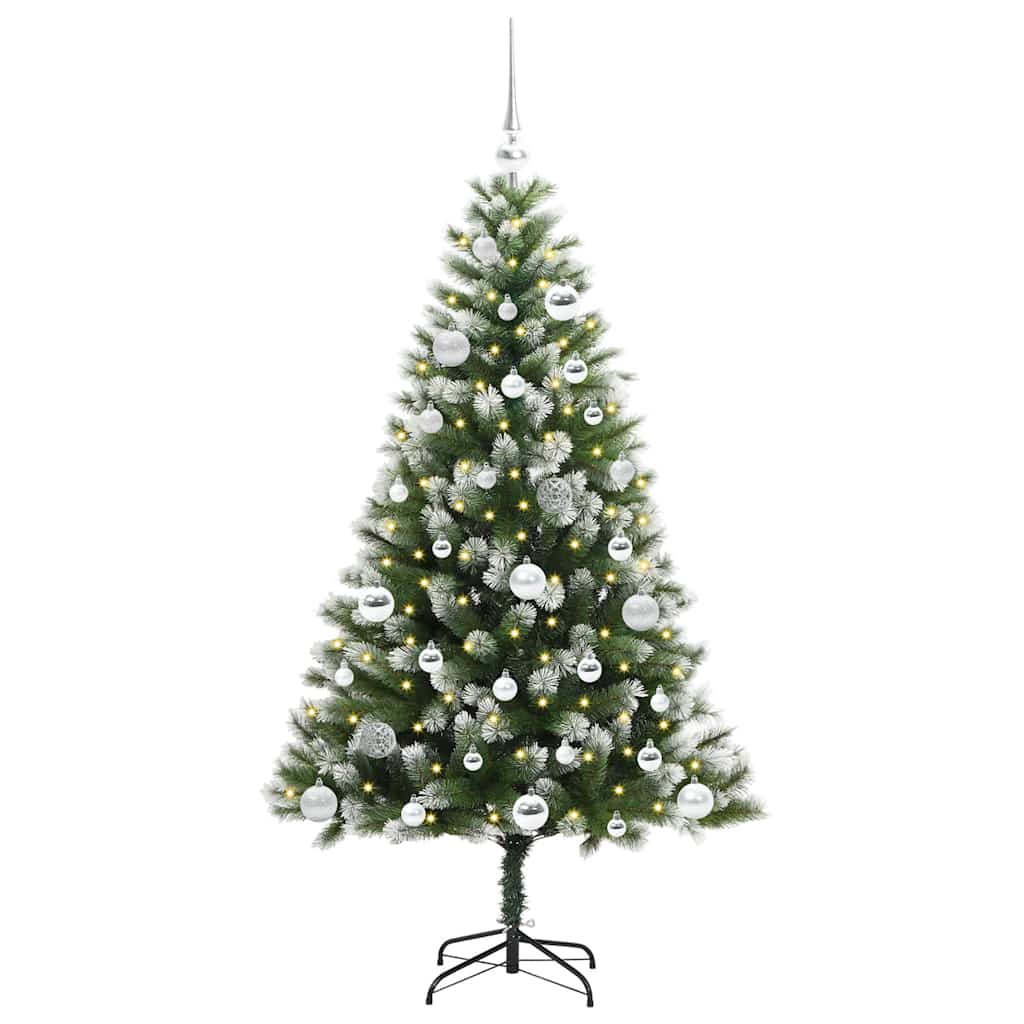 Műanyag csuklós karácsonyfa bolyhos hóval Zöld és fehér 150 cm