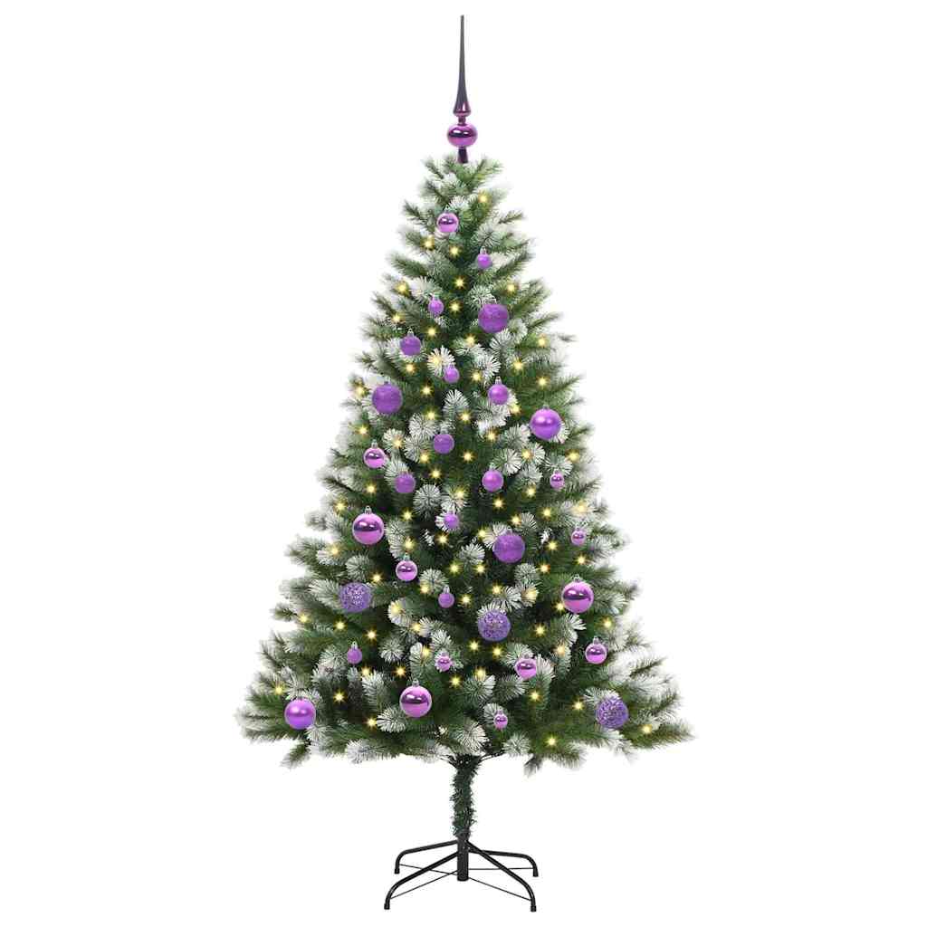 Műanyag csuklós karácsonyfa bolyhos hóval Zöld és fehér 150 cm