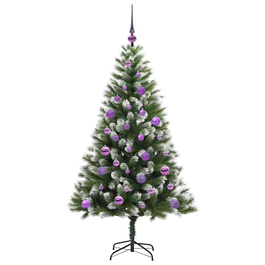 Műanyag csuklós karácsonyfa bolyhos hóval Zöld és fehér 150 cm