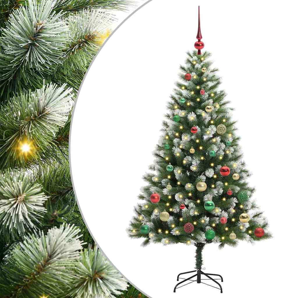Műanyag csuklós karácsonyfa bolyhos hóval Zöld és fehér 150 cm