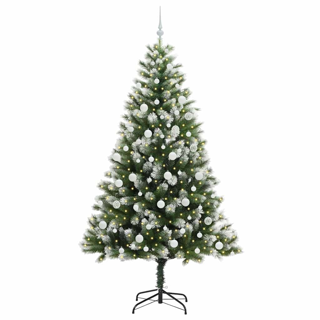 Műanyag csuklós karácsonyfa bolyhos hóval Zöld és fehér 210 cm