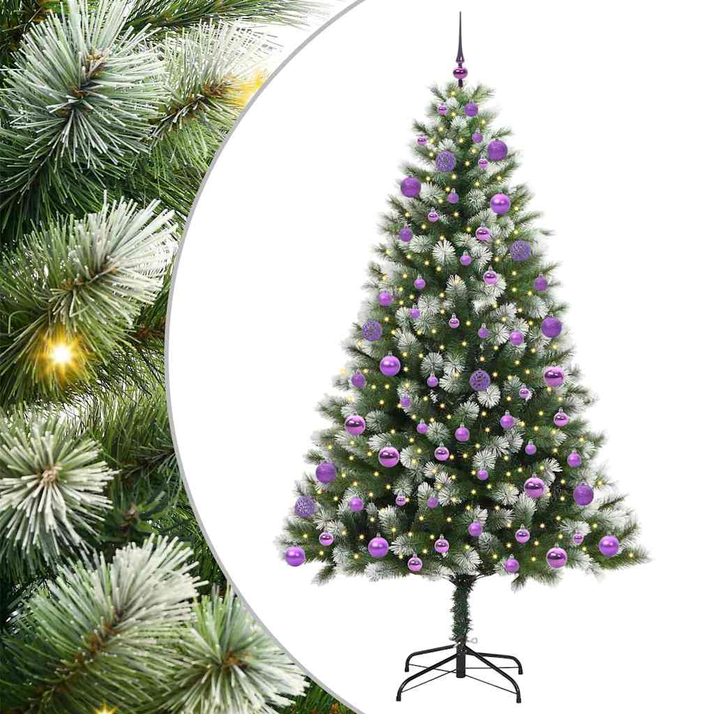 Műanyag csuklós karácsonyfa bolyhos hóval Zöld és fehér 210 cm