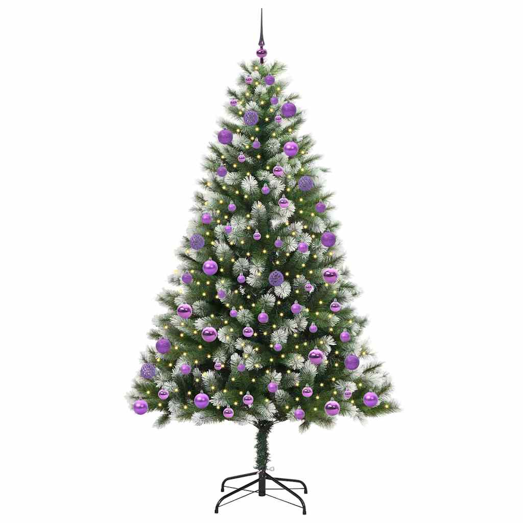 Műanyag csuklós karácsonyfa bolyhos hóval Zöld és fehér 210 cm