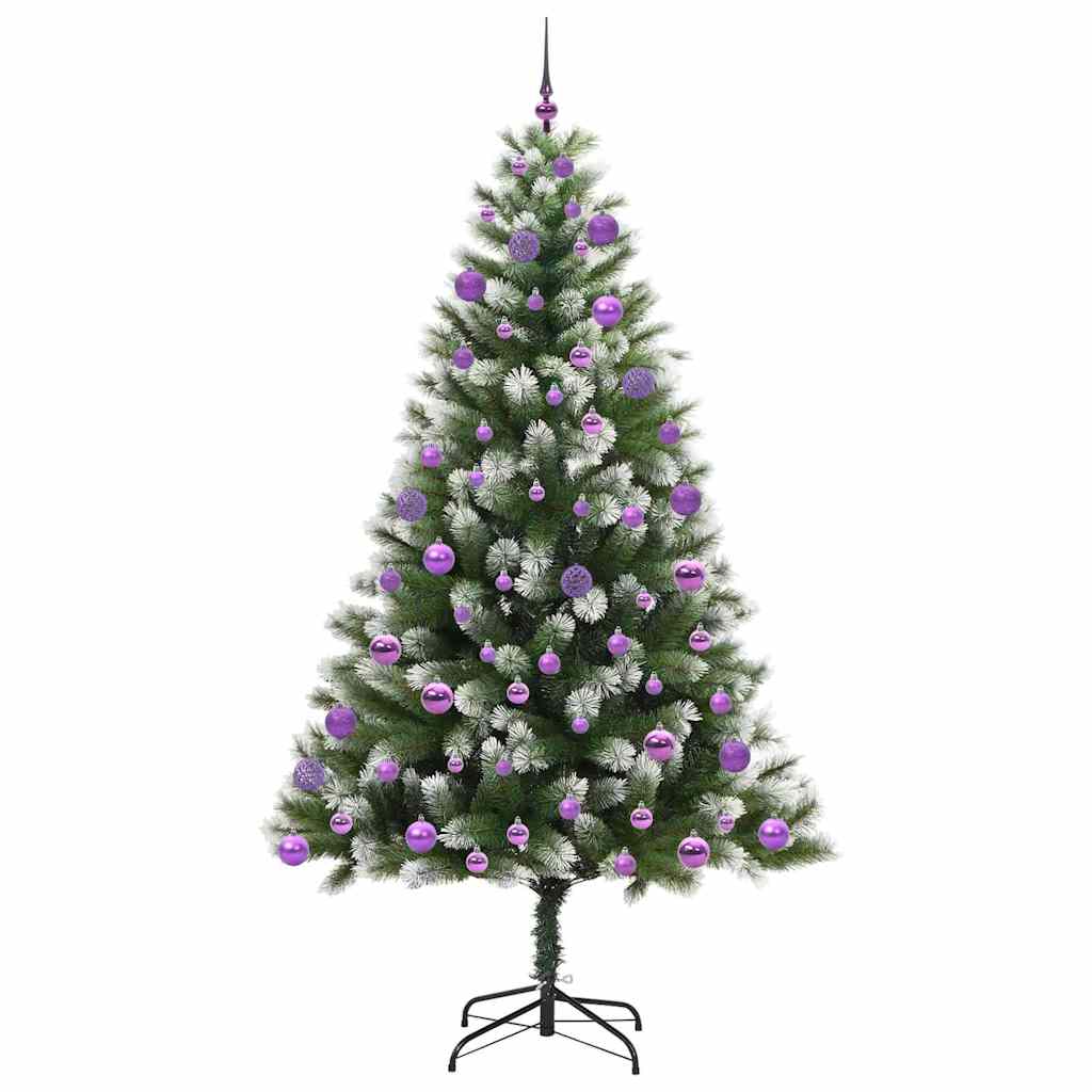 Műanyag csuklós karácsonyfa bolyhos hóval Zöld és fehér 210 cm
