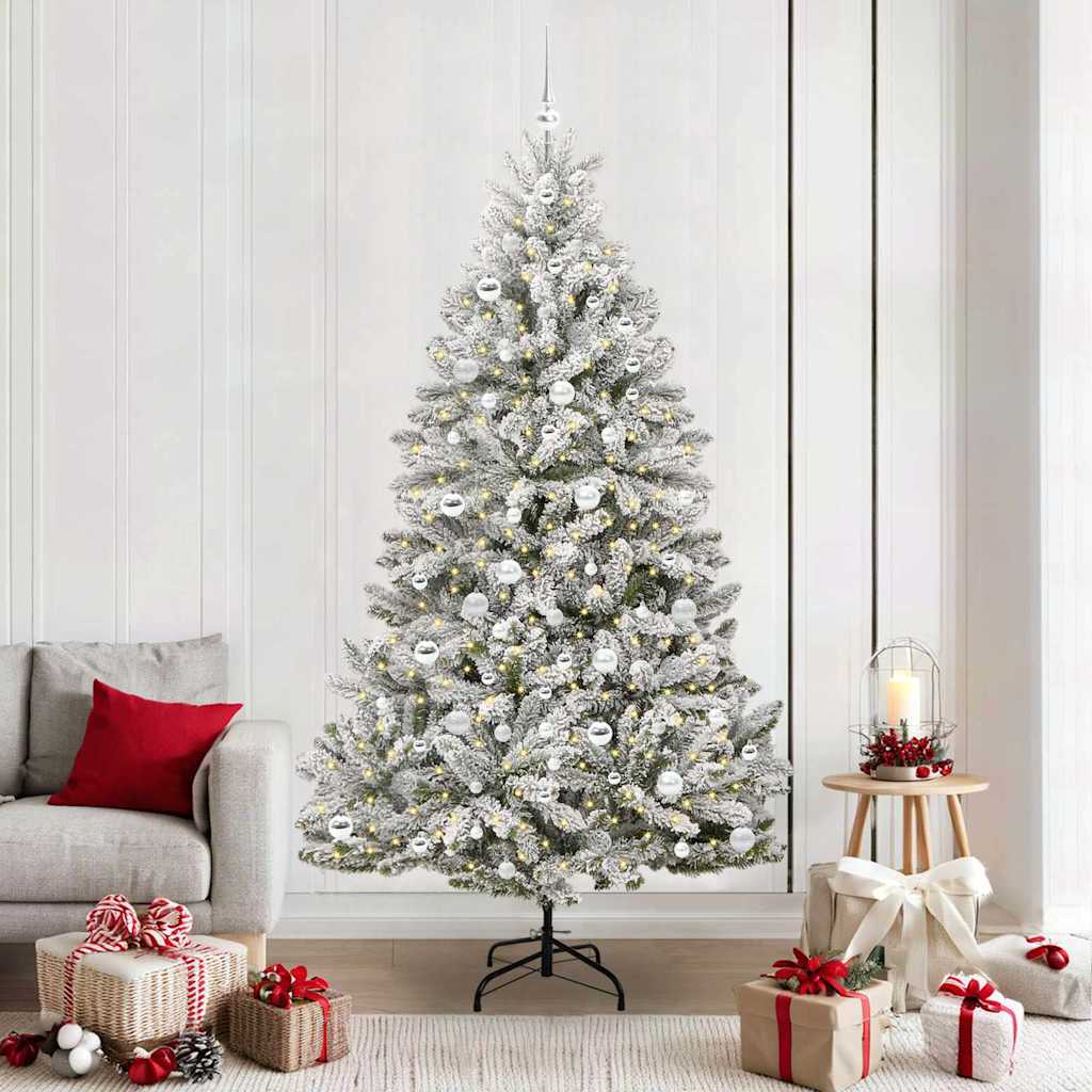 Mű karácsonyfa 300 LED-del Zöld és Fehér 210 cm PVC és fém