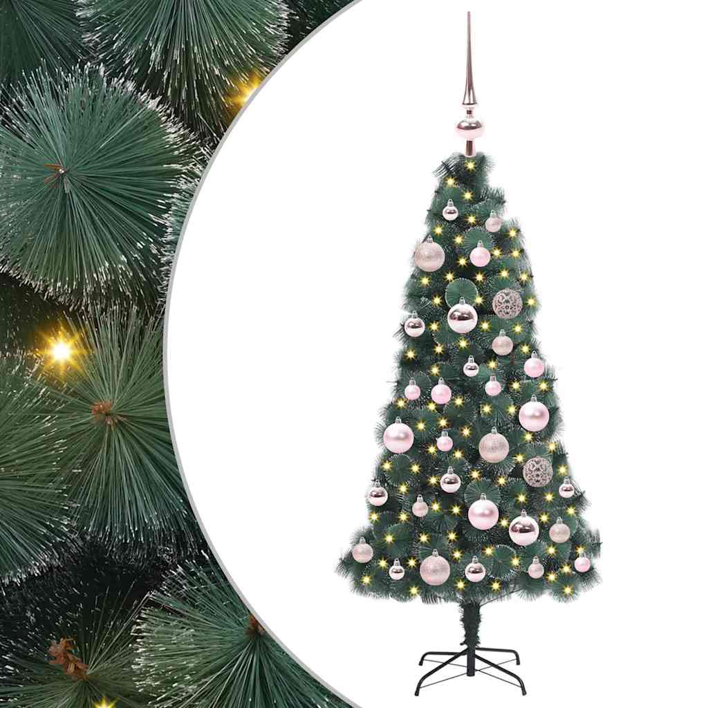 Műfenyő előre világítva gömbkészlettel Zöld 120 cm PET