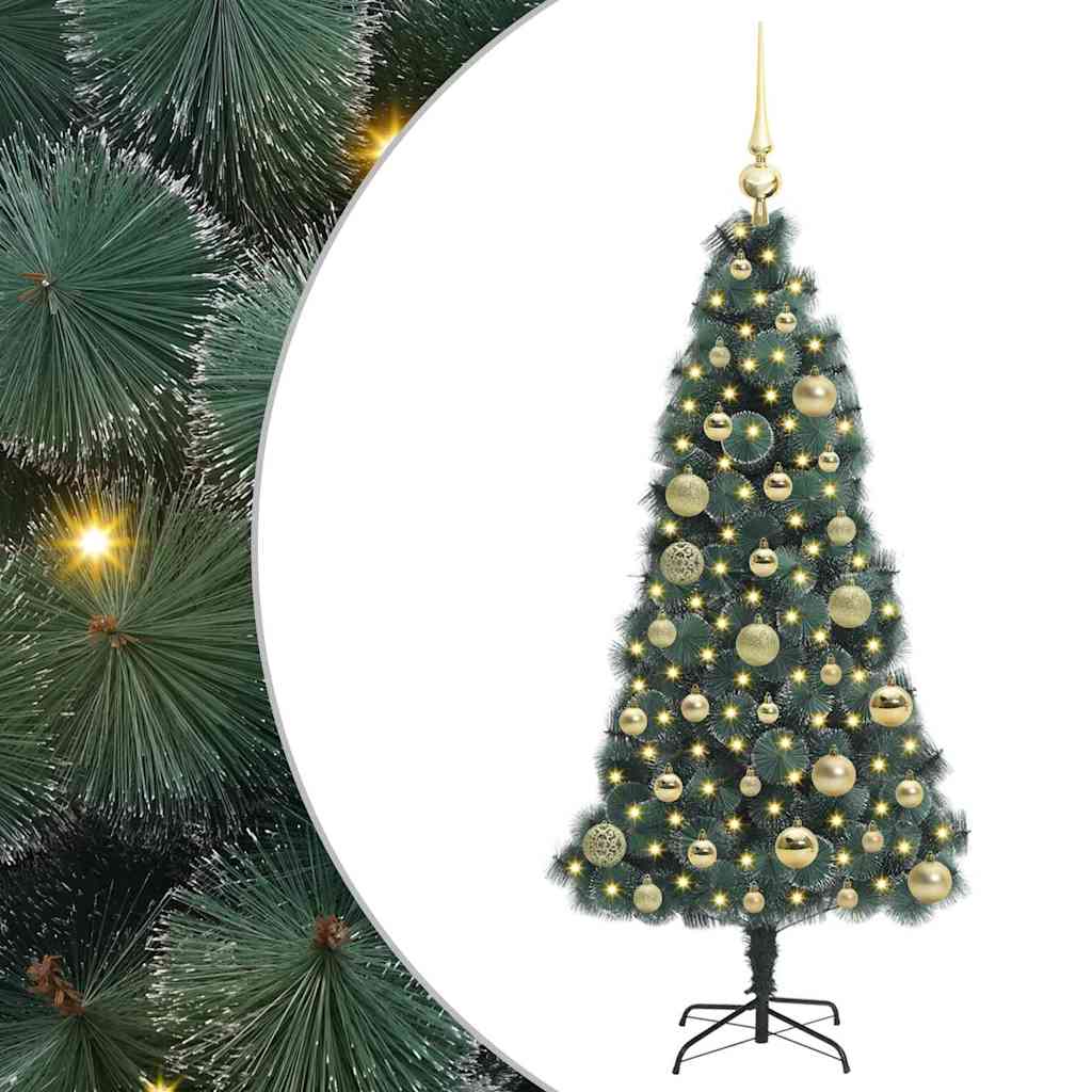 Műfenyő világítással és díszekkel 150 LED-del Zöld 120 cm PET