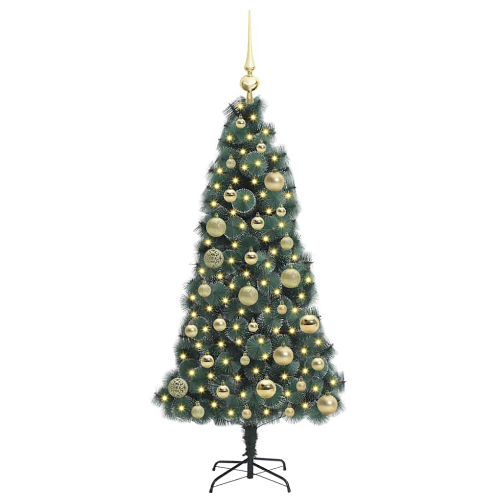 Műfenyő világítással és díszekkel 150 LED-del Zöld 120 cm PET
