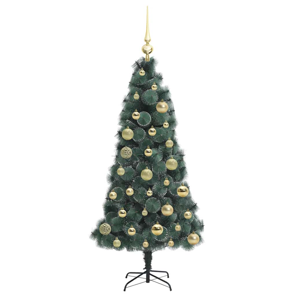 Műfenyő világítással és díszekkel 150 LED-del Zöld 120 cm PET