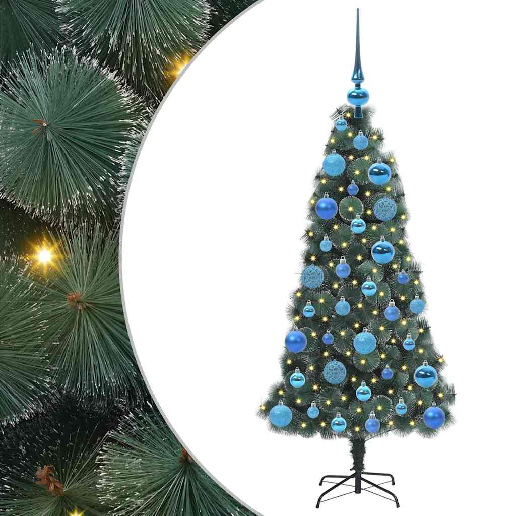 Mesterséges, előre díszített karácsonyfakészlet gömbökkel Zöld