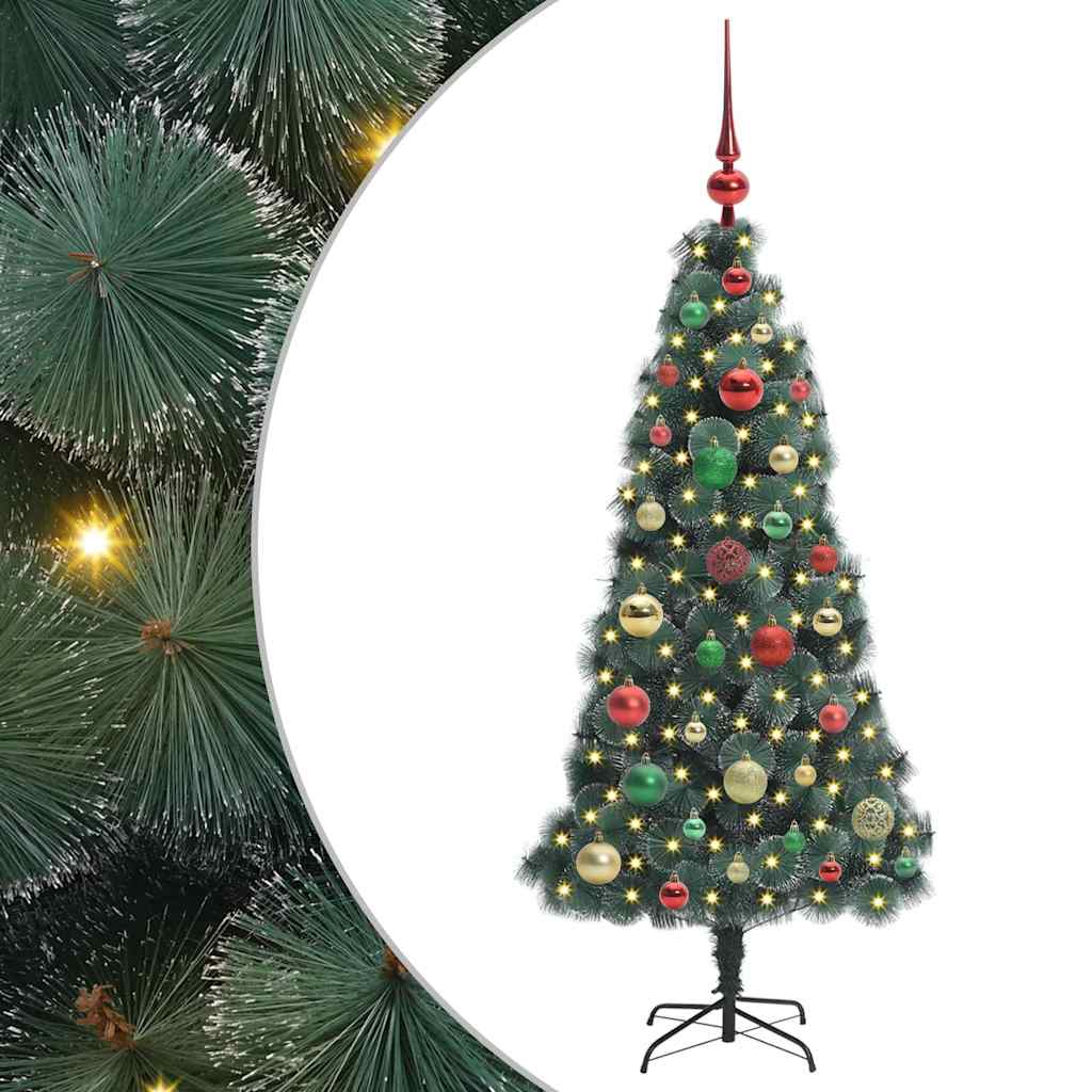 Műfenyő LED világítással és díszekkel Zöld 120 cm PET