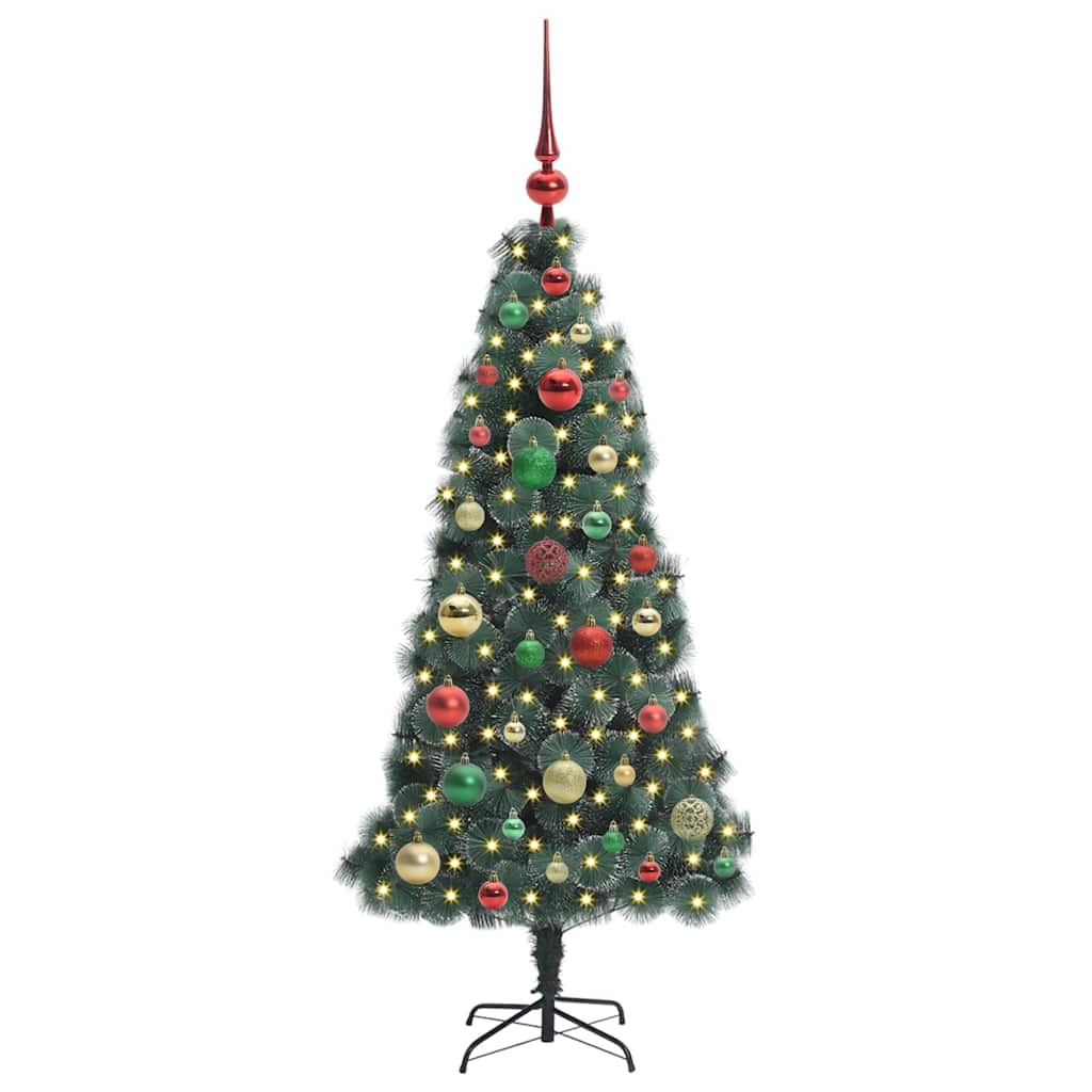 Műfenyő LED világítással és díszekkel Zöld 120 cm PET