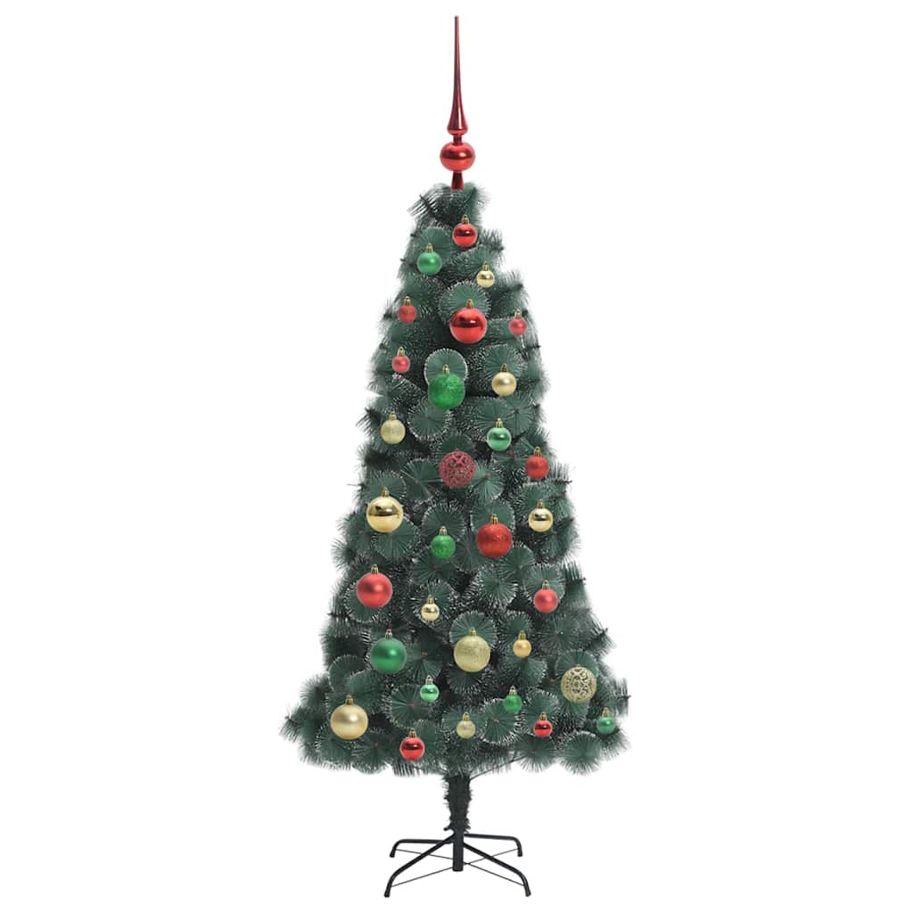 Műfenyő LED világítással és díszekkel Zöld 120 cm PET