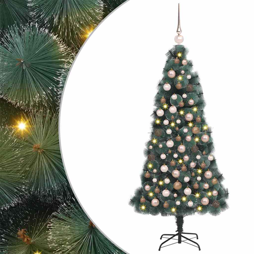 Műfenyő LED karácsonyfával, díszekkel Zöld 150 cm PET