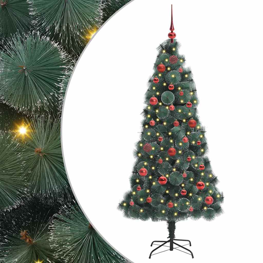Műfenyő előre világítva gömbökkel 150 LED-del Zöld 150 cm PET
