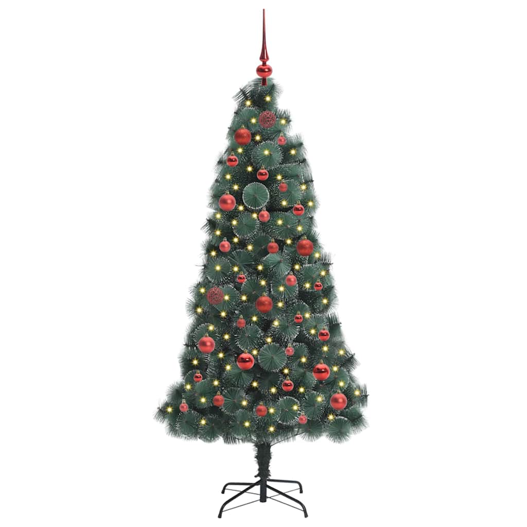 Műfenyő előre világítva gömbökkel 150 LED-del Zöld 150 cm PET