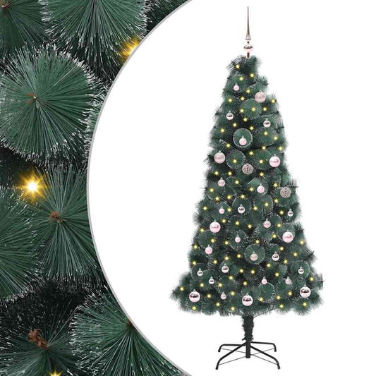 Műfenyő, elővilágítva, díszlabda szettel Zöld 150 cm PET