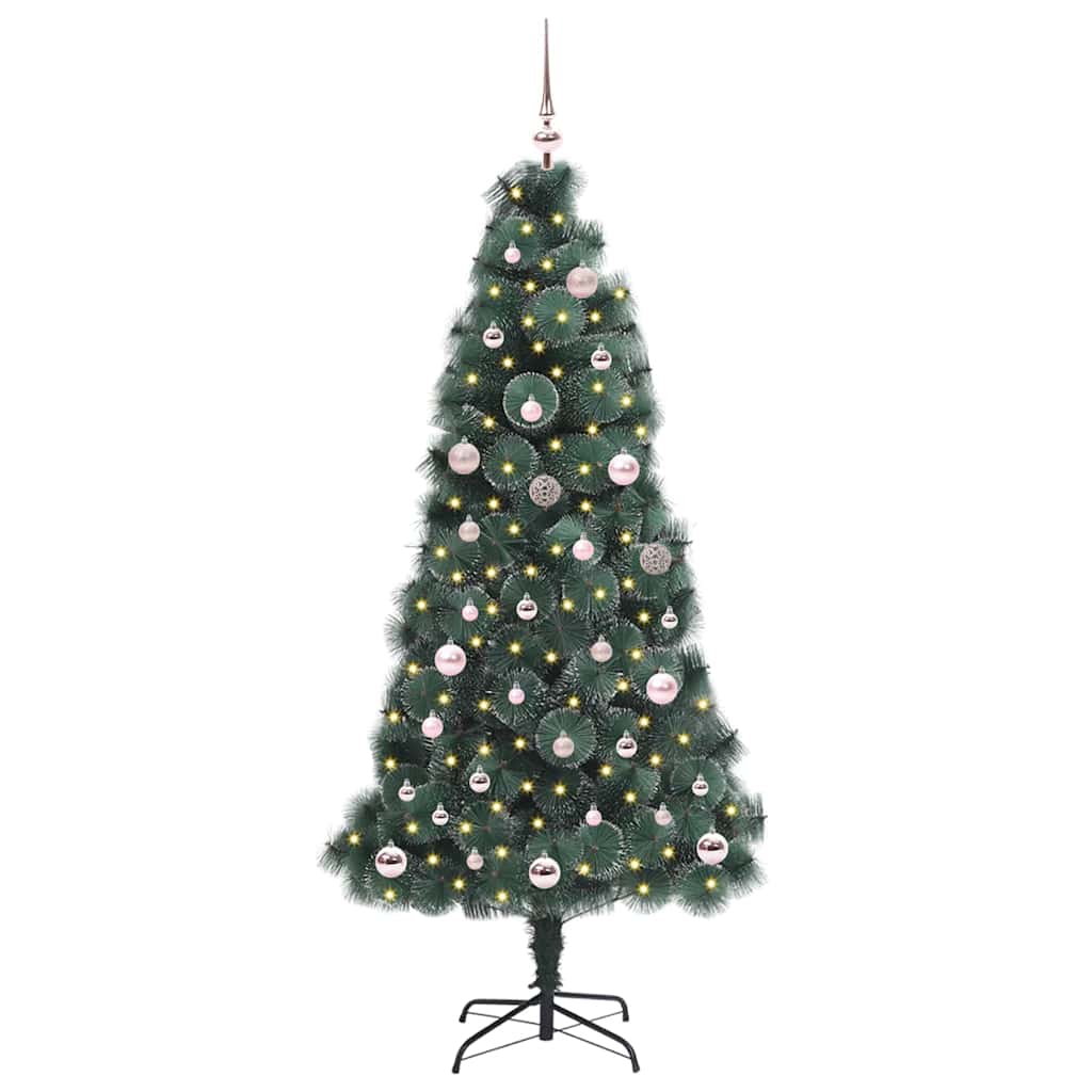 Műfenyő, elővilágítva, díszlabda szettel Zöld 150 cm PET