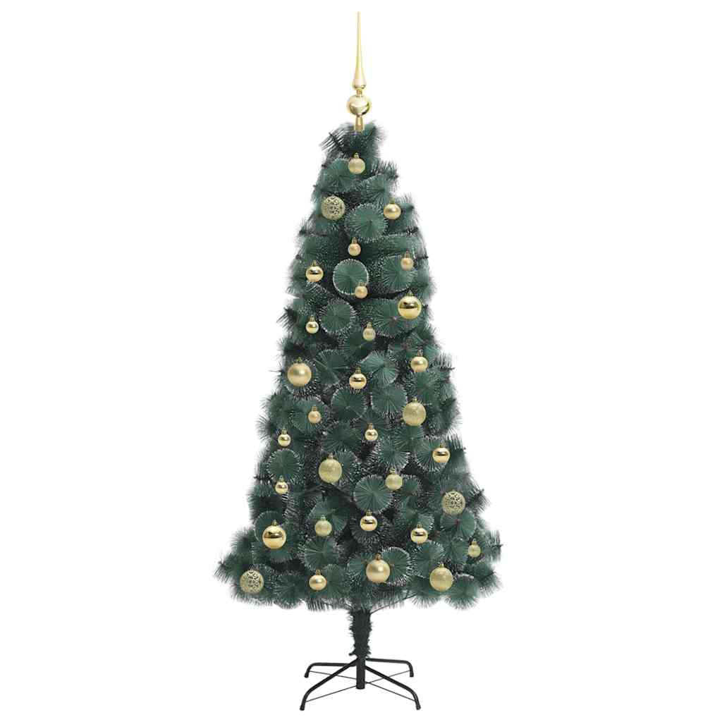 Műfenyő világítással és díszgömb készlettel Zöld 150 cm PET