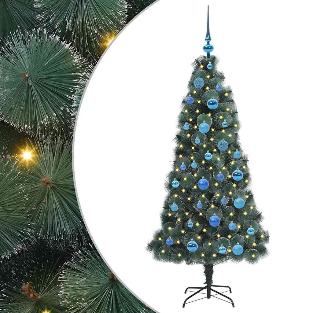 Műfenyő LED fényekkel, gömb szettel 150 LED-del Zöld 150 cm PET