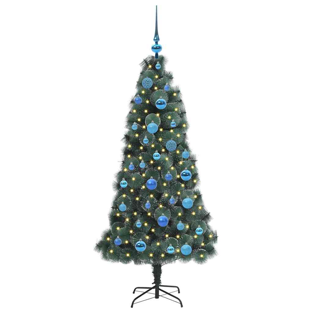 Műfenyő LED fényekkel, gömb szettel 150 LED-del Zöld 150 cm PET