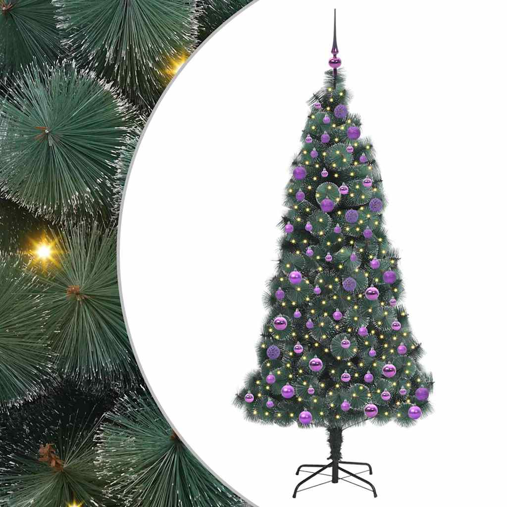 Műfenyő világítós karácsonyfa gömbszettel Zöld 180 cm PET