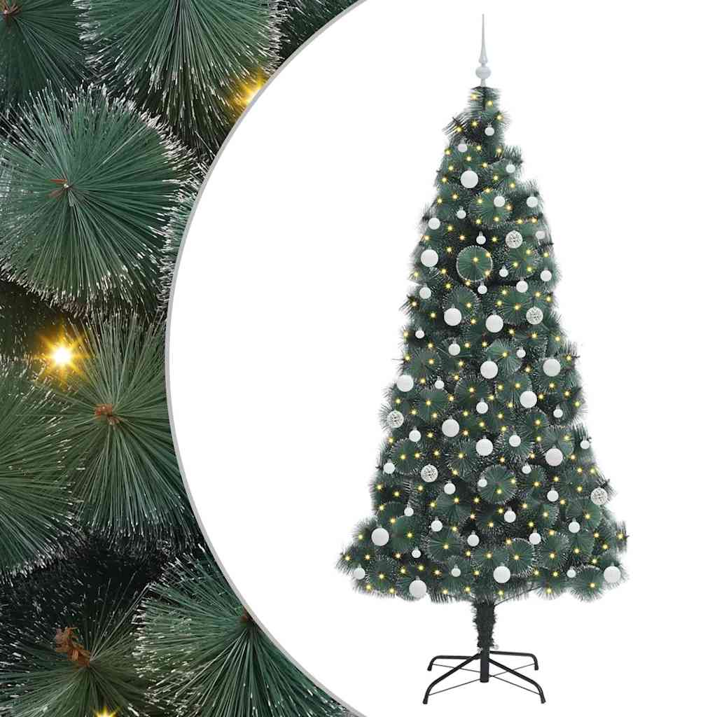 Műfenyő LED karácsonyfával és gömbökkel Zöld 210 cm PET