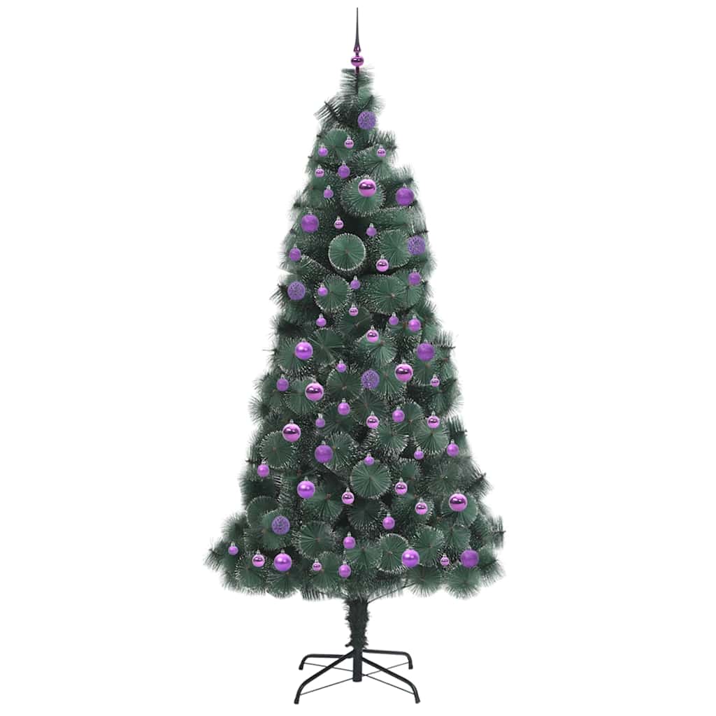 Műfenyő LED világítással, gömbökkel 300 LED-del Zöld 240 cm PET