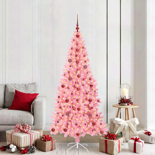 Karácsonyfa 300 LED-del állvánnyal Rózsaszín 210 cm PVC