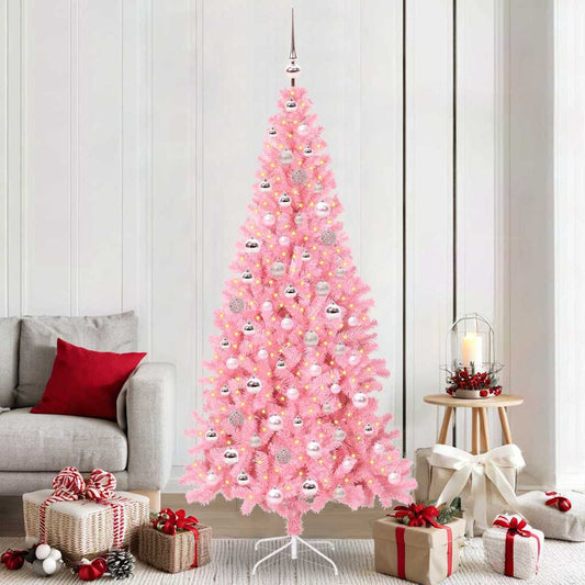 Karácsonyfa 300 LED-del állvánnyal Rózsaszín 210 cm PVC