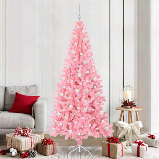 Karácsonyfa 300 LED-del állvánnyal Rózsaszín 210 cm PVC