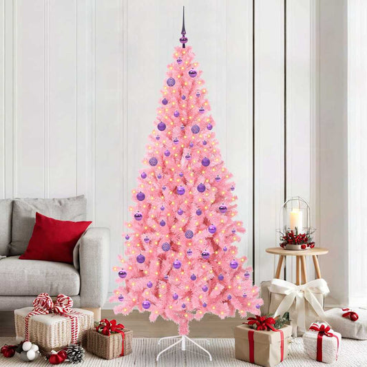 Karácsonyfa 300 LED-del állvánnyal Rózsaszín 210 cm PVC