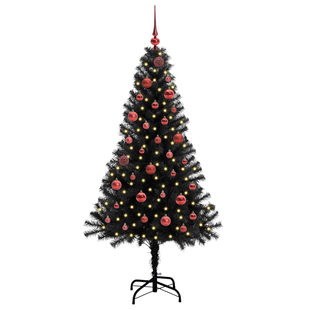 Karácsonyfa 150 LED-del állvánnyal Fekete 150 cm PVC
