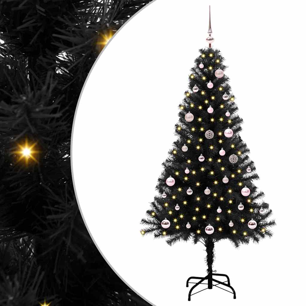 Karácsonyfa 150 LED-del állvánnyal Fekete 150 cm PVC