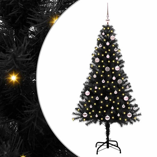 Karácsonyfa 150 LED-del állvánnyal Fekete 150 cm PVC