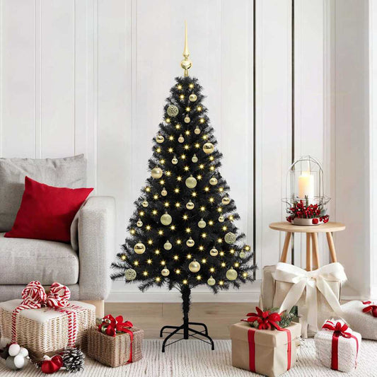 Karácsonyfa 150 LED-del állvánnyal Fekete 150 cm PVC