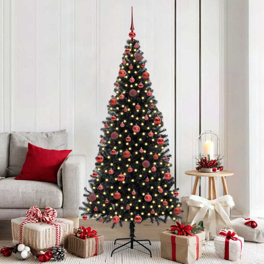 Karácsonyfa 300 LED-del állvánnyal Fekete 180 cm PVC