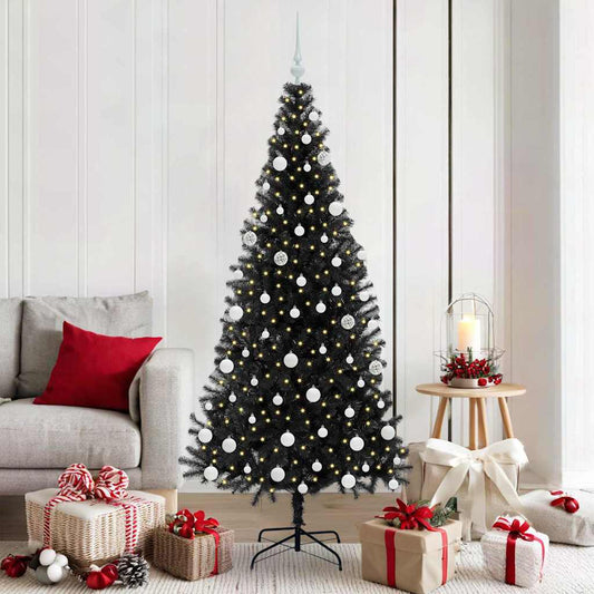 Karácsonyfa 300 LED-del állvánnyal Fekete 180 cm PVC