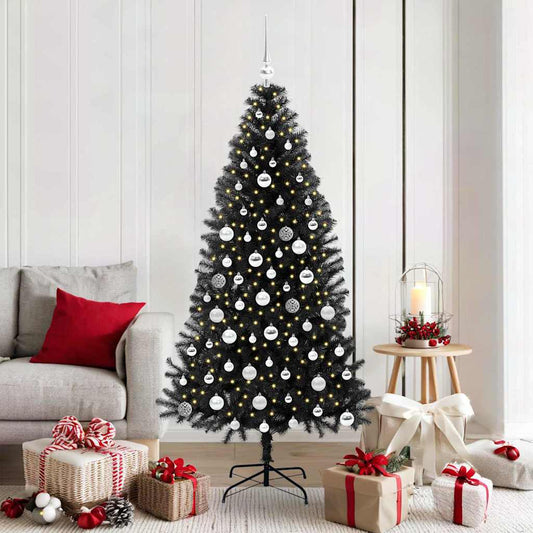 Karácsonyfa 300 LED-del állvánnyal Fekete 180 cm PVC