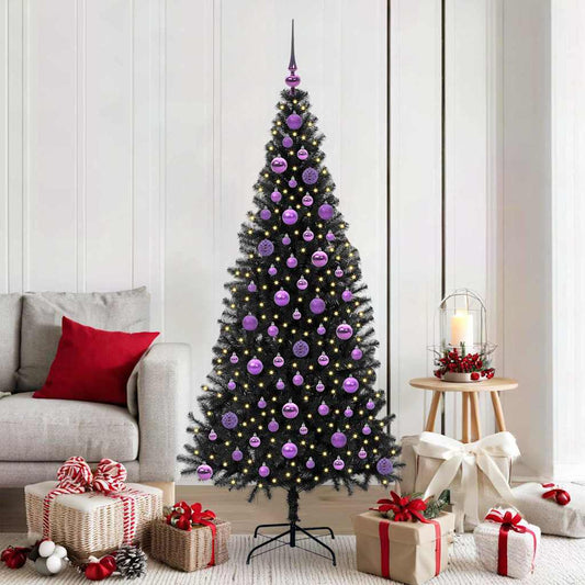 Karácsonyfa 300 LED-del állvánnyal Fekete 180 cm PVC
