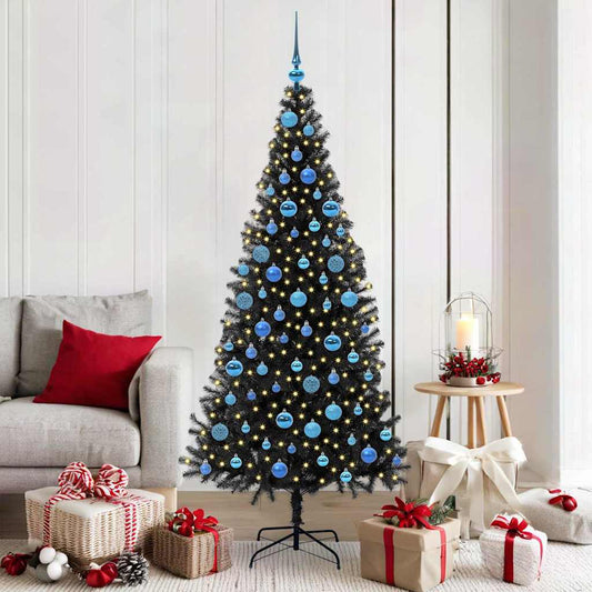 Karácsonyfa 300 LED-del állvánnyal Fekete 180 cm PVC