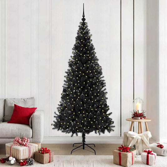 Karácsonyfa 300 LED-del állvánnyal Fekete 210 cm PVC