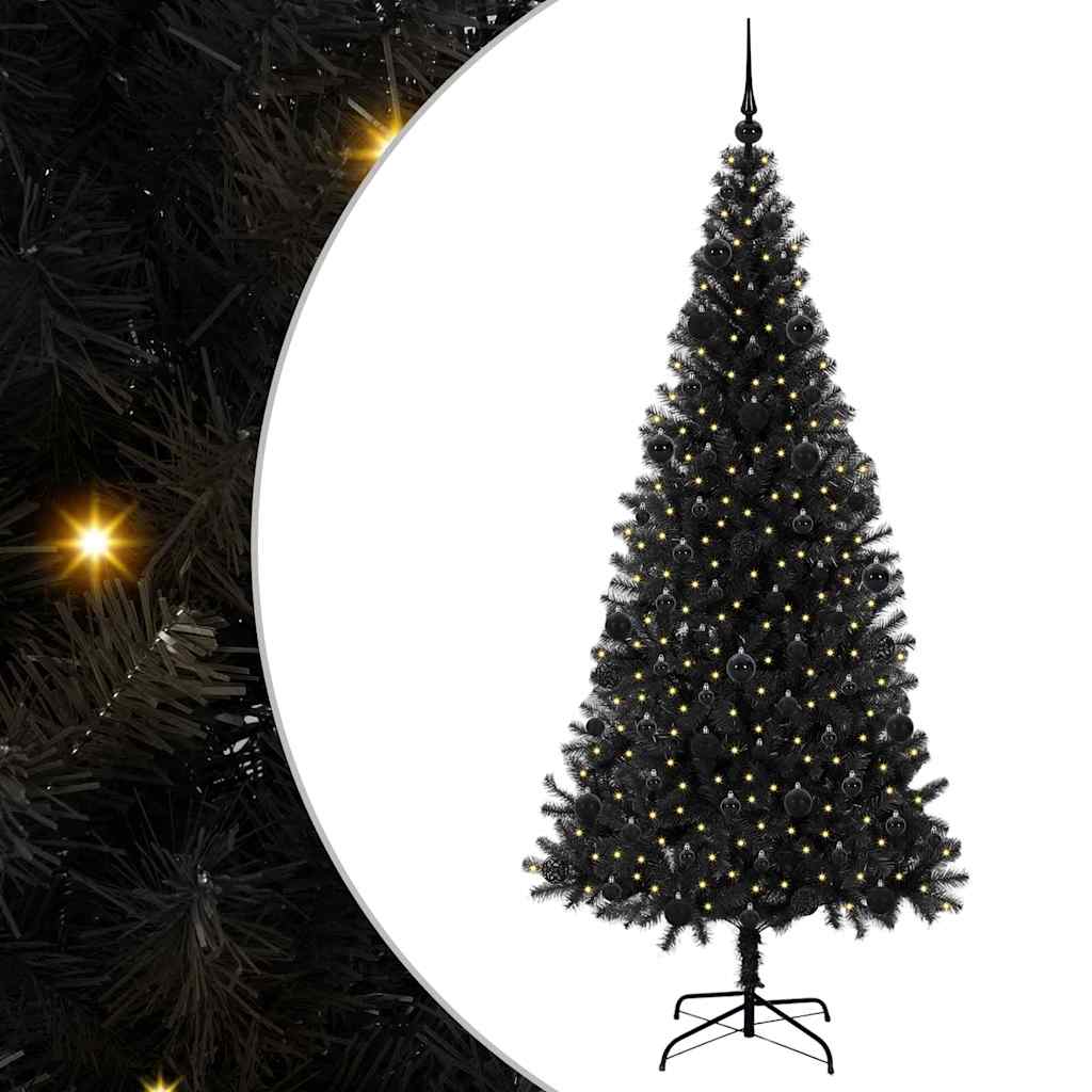 Karácsonyfa 300 LED-del állvánnyal Fekete 210 cm PVC