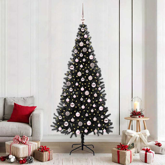 Karácsonyfa 300 LED-del állvánnyal Fekete 210 cm PVC