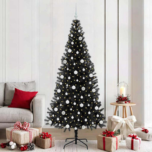 Karácsonyfa 300 LED-del állvánnyal Fekete 210 cm PVC