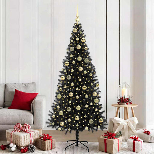 Karácsonyfa 300 LED-del állvánnyal Fekete 210 cm PVC