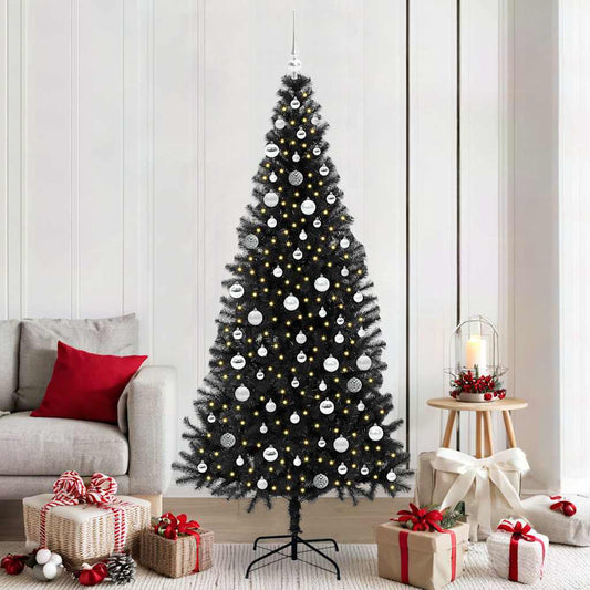 Karácsonyfa 300 LED-del állvánnyal Fekete 210 cm PVC